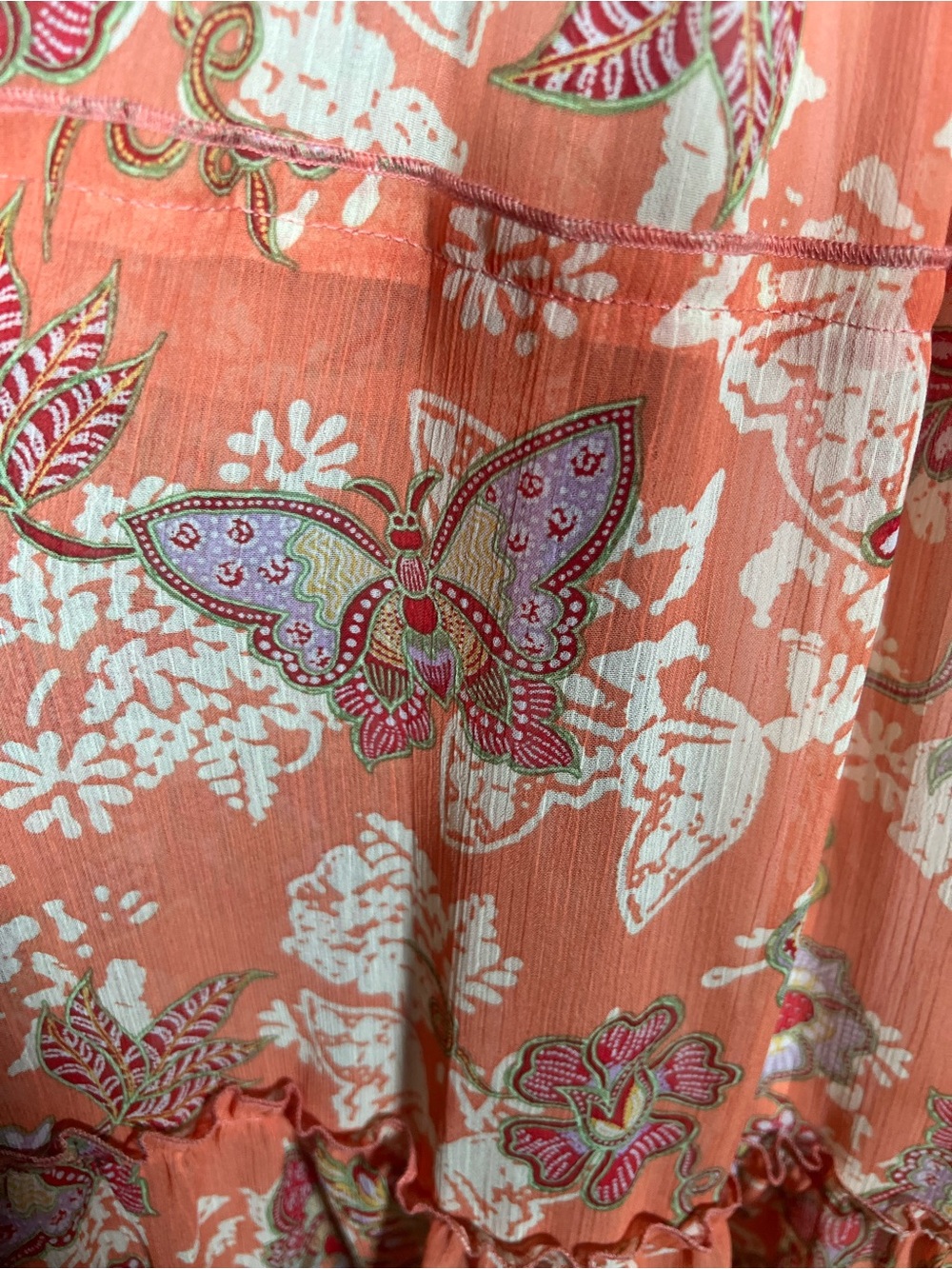 NWT Figueroa & Flower Tiered Coral Maxi Butterfly Botanical Dress L - Picture 6 of 13
